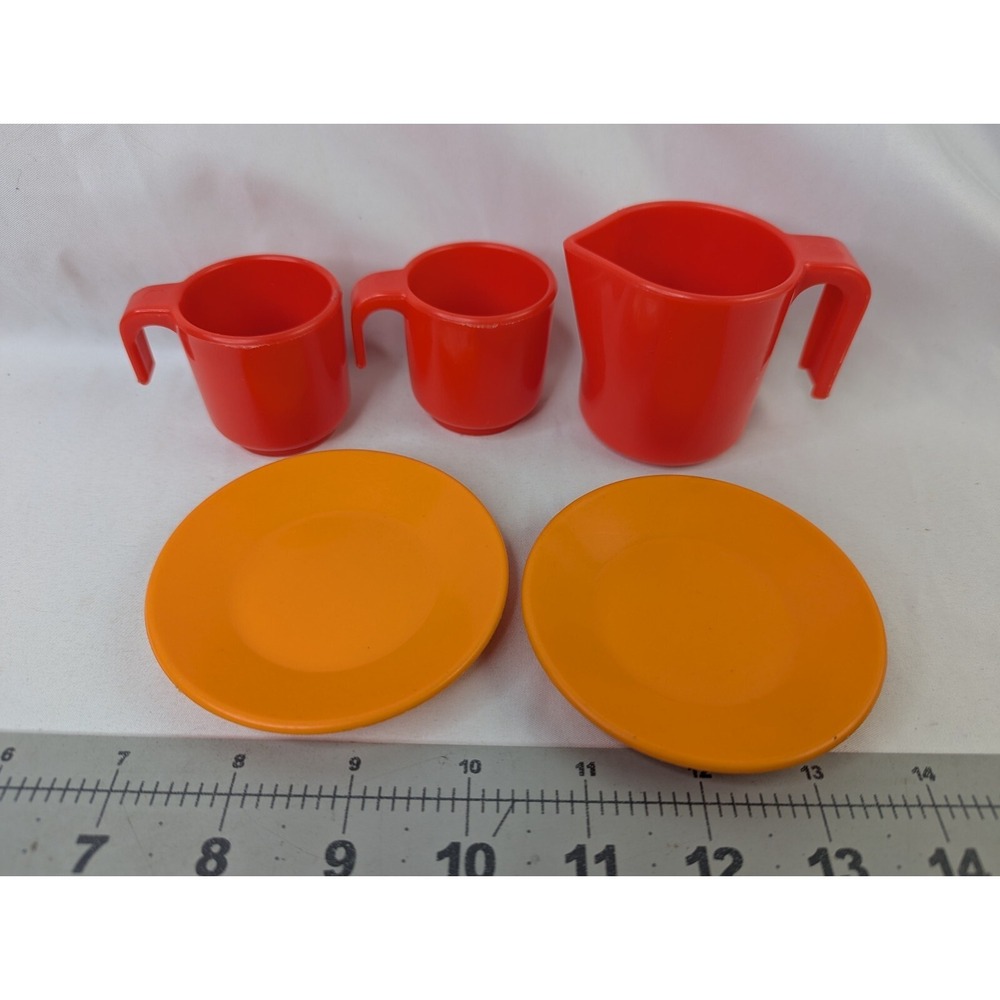 CBS Inc Pretend Plates Cup Pitcher Lot Red Orange